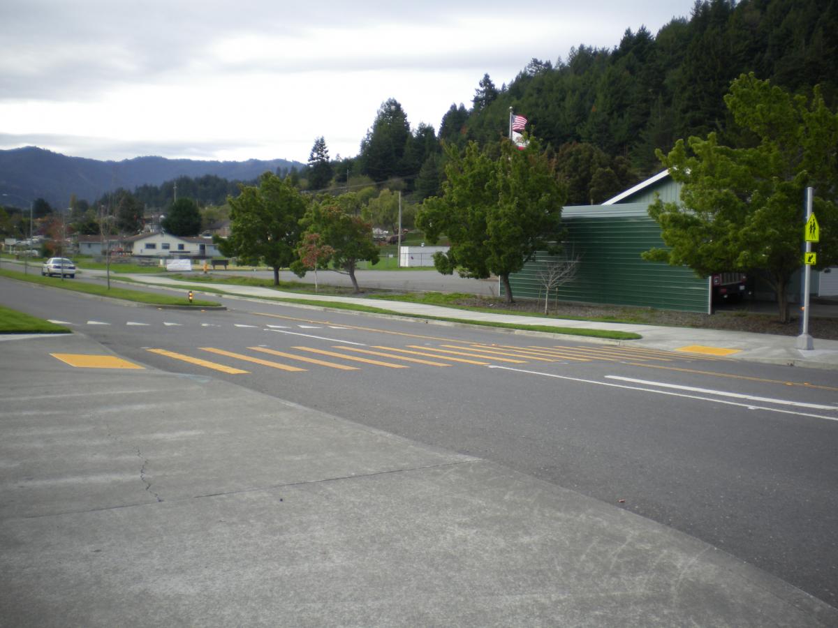 Photo of street with newly painted crosswalk