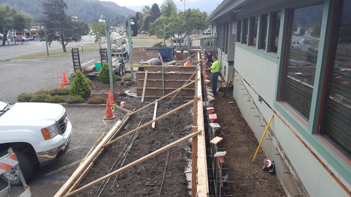 Photo of construction on the porch at the entrance to City Hall